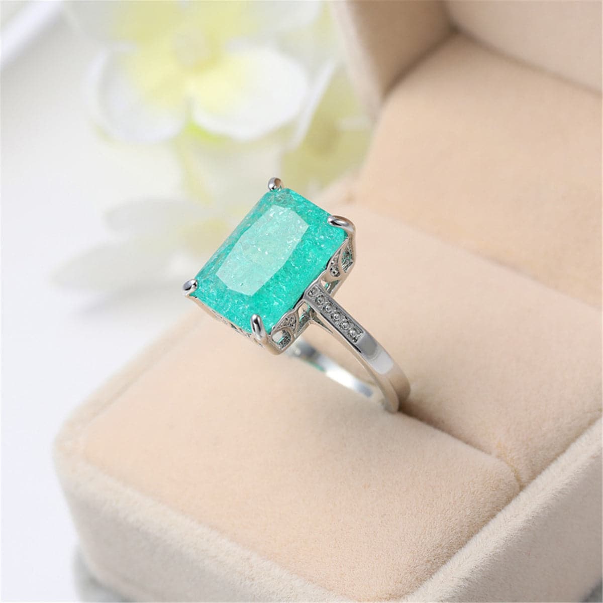 Green Crystal Rectangle Ring