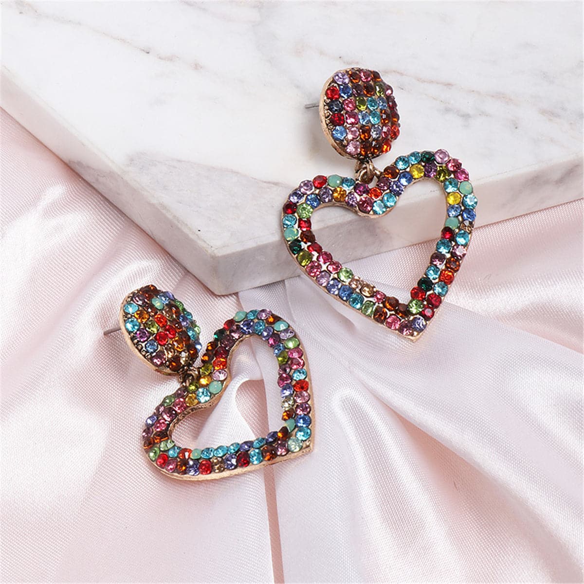Cubic Zirconia & 18K Gold-Plated Open-Heart Drop Earrings