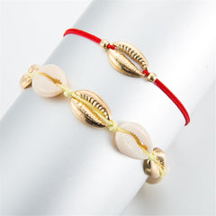 Red & 18K Gold-Plated Seashell Anklet Set