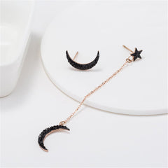 Black Cubic Zirconia & 18K Rose Gold-Plated Moon Stud & Drop Earrings