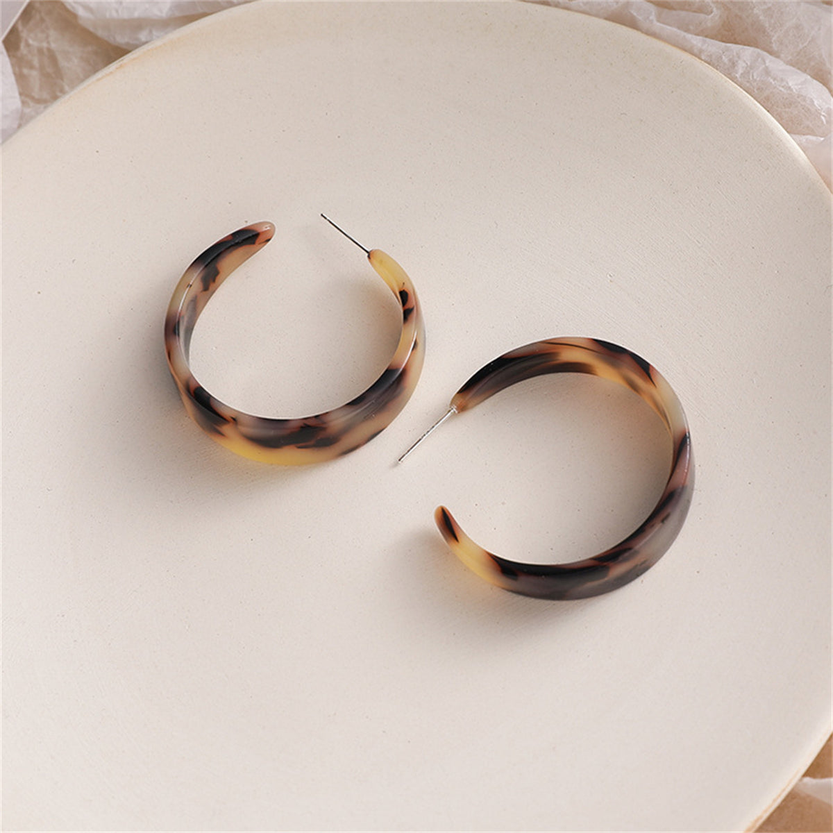 Brown & Beige Tortoise Hoop Earrings