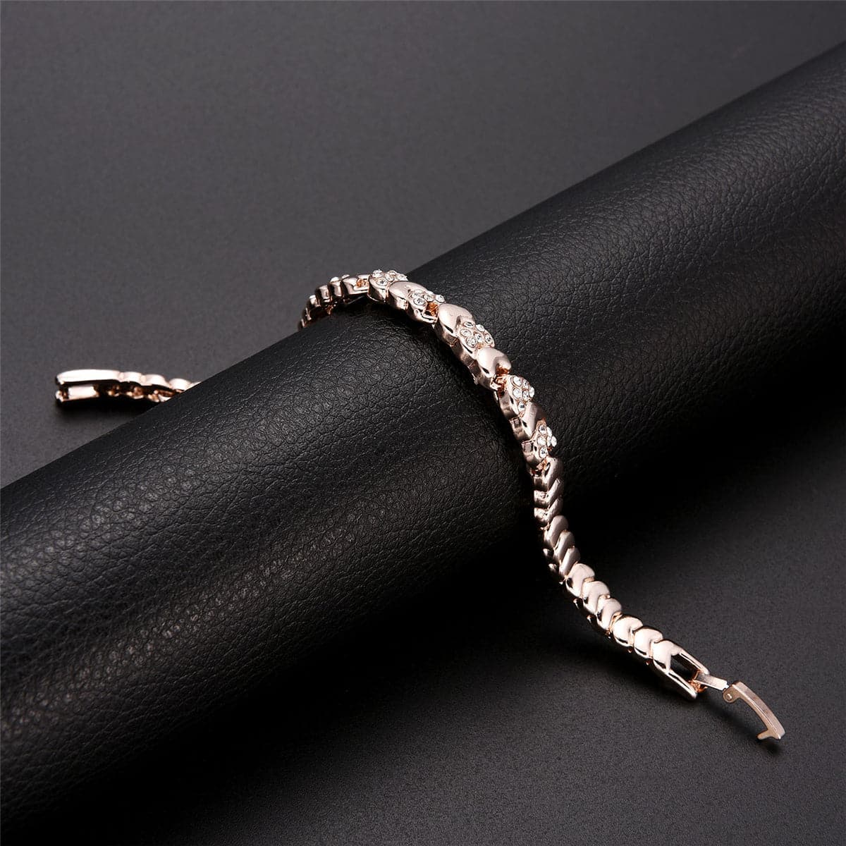 cubic zirconia & 18k Rose Gold-Plated Heart Link Bracelet - streetregion