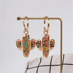 Blue & Yellow Cubic Zirconia 18K Gold-Plated Cactus Drop Earrings