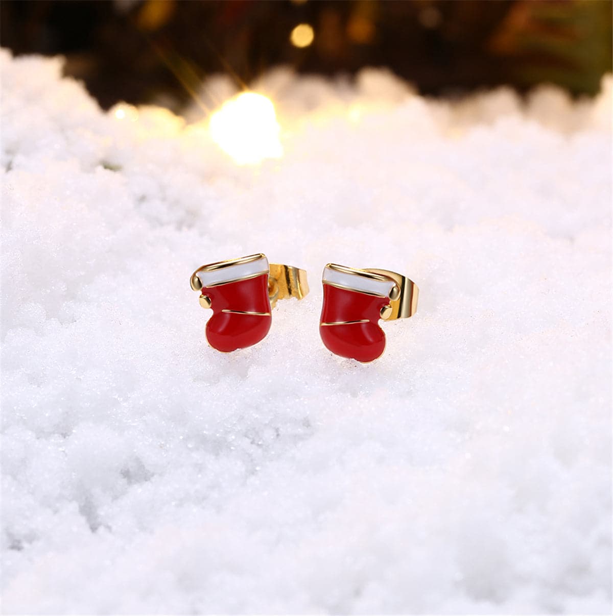 Red Enamel & 18K Gold-Plated Christmas Boot Stud Earrings