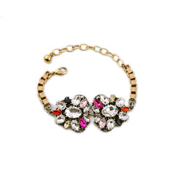 Pink Red Multicolor Crystal & 18K Gold-Plated Flower Charm Bracelet