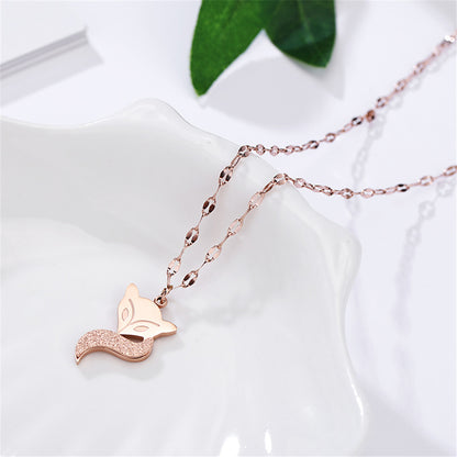 18K Rose Gold-Plated Fox Pendant Necklace, rose gold pendant necklace for women, dainty minimalist design, front view