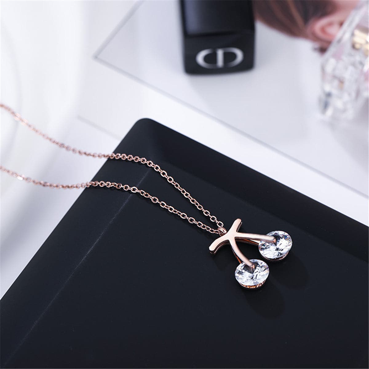cubic zirconia & 18k Rose Gold-Plated Cherry Pendant Necklace - streetregion
