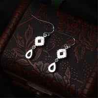 Dark Blue Crystal & Silver-Plated Princess Drop Earrings - streetregion