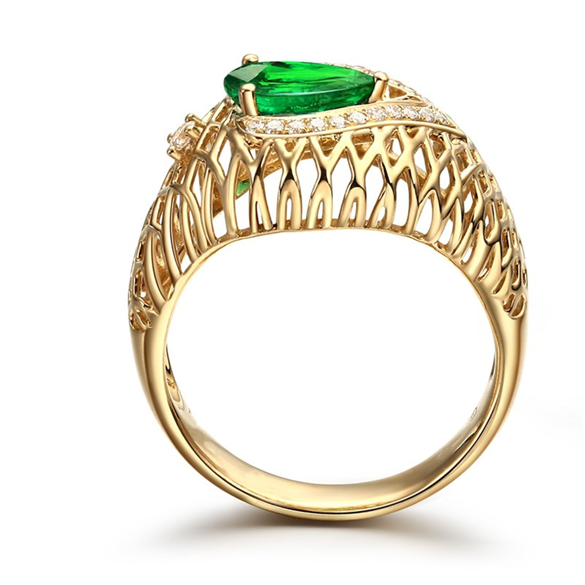 Green Cubic Zirconia Lattice Cutout Ring