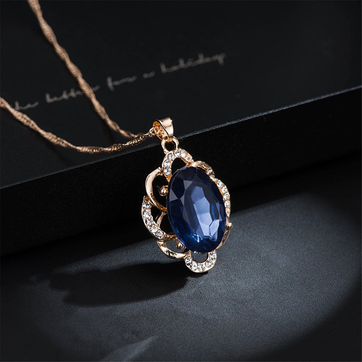 Blue & 18K Rose Gold-Plated Oval Pendant Necklace & Stud Earrings