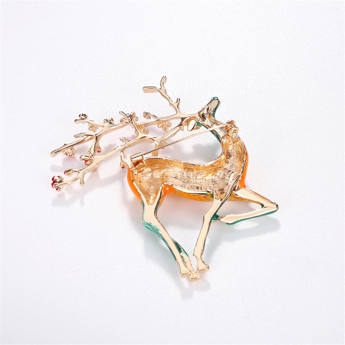 Yellow and Teal Enamel 18K Gold-Plated Deer Brooch, gold brooch pin, elegant gift for her, detail close-up