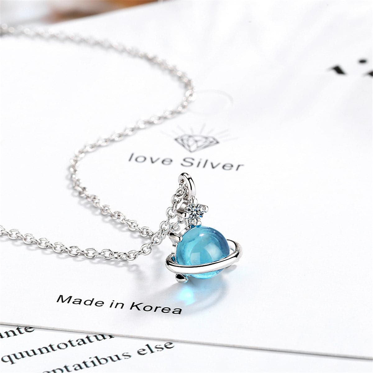 Blue Crystal & Cubic Zirconia Planet Pendant Necklace