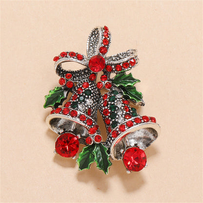 Green and Red Cubic Zirconia Christmas Bell Brooch, brooch pin, dainty minimalist design, lifestyle look