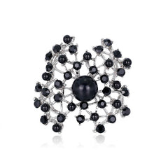 Black Cubic Zirconia & Pearl Silver-Plated Open Botany Brooch