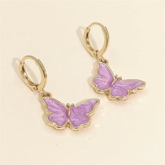 Purple Enamel & 18K Gold-Plated Butterfly Drop Earrings