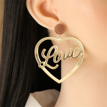Silver-Plated 'Love' Drop Earrings, silver drop earrings for women, dainty minimalist design, front view