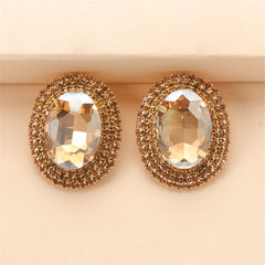 Champagne Crystal & Cubic Zirconia 18K Gold-Plated Oval Stud Earrings