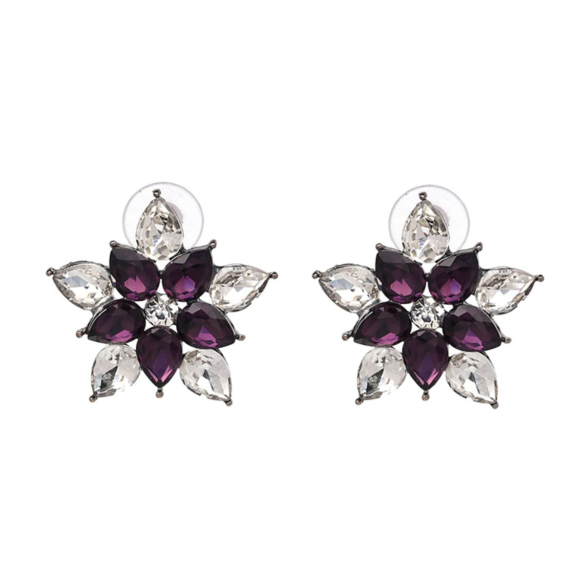 Purple Crystal & Rhodium-Plated Star Stud Earrings