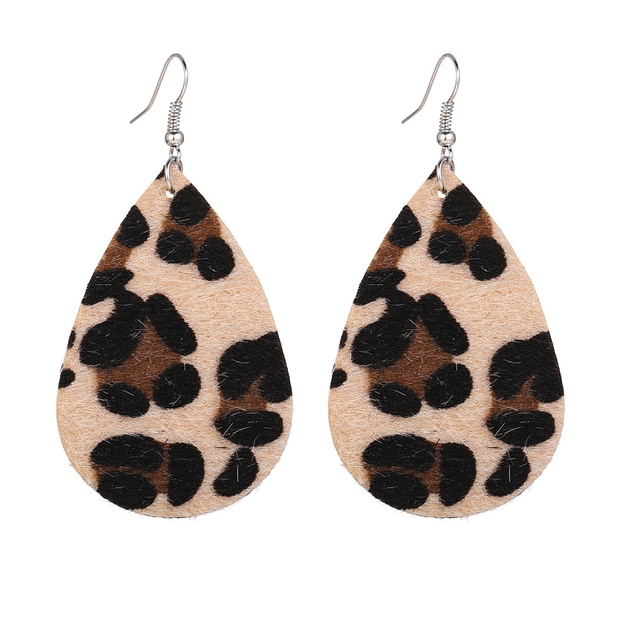 Black Gabardine Leopard-Print Drop Earrings