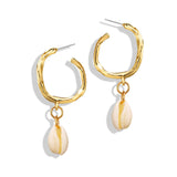 Shell & Goldtone Hammered Hoop Drop Earrings