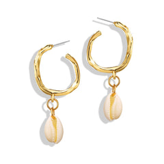 Shell & 18K Gold-Plated Hammered Hoop Drop Earrings