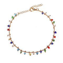 Multicolor Acrylic & 18K Gold-Plated Faceted Station Anklet