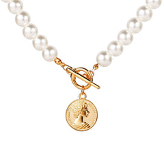 Pearl & 18K Gold-Plated Coin Pendant Necklace