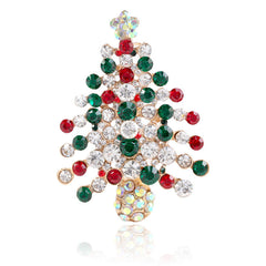 Red & White Cubic Zirconia Christmas Tree Brooch