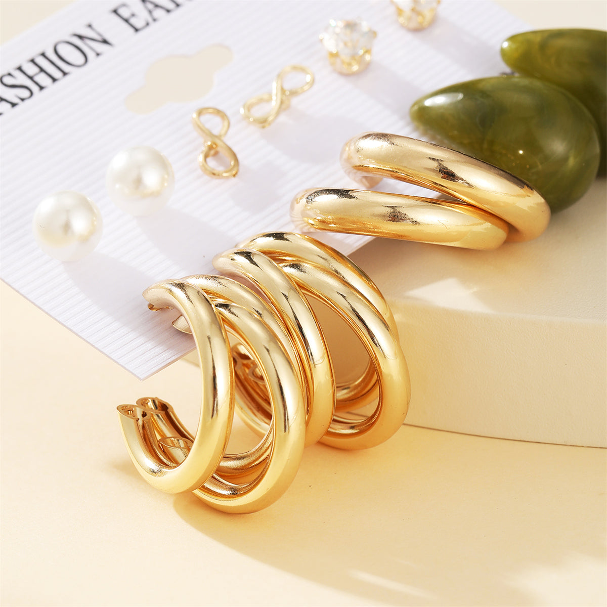Pearl and Cubic Zirconia 18K Gold-Plated Infinity Earring Set, gold stud earrings for women, side view
