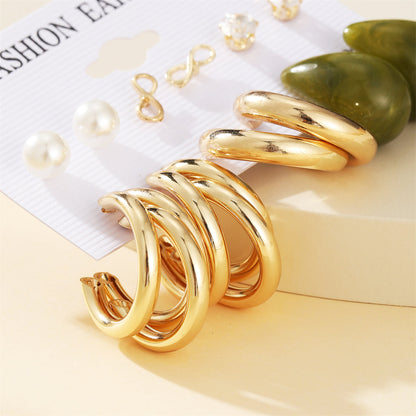 Pearl and Cubic Zirconia 18K Gold-Plated Infinity Earring Set, gold stud earrings for women, side view