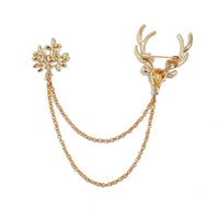 Cubic Zirconia & 18K Gold-Plated Reindeer Branch Layered Chain Brooch