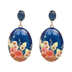Blue Crystal & Resin 18K Gold-Plated Floral Oval Drop Earrings