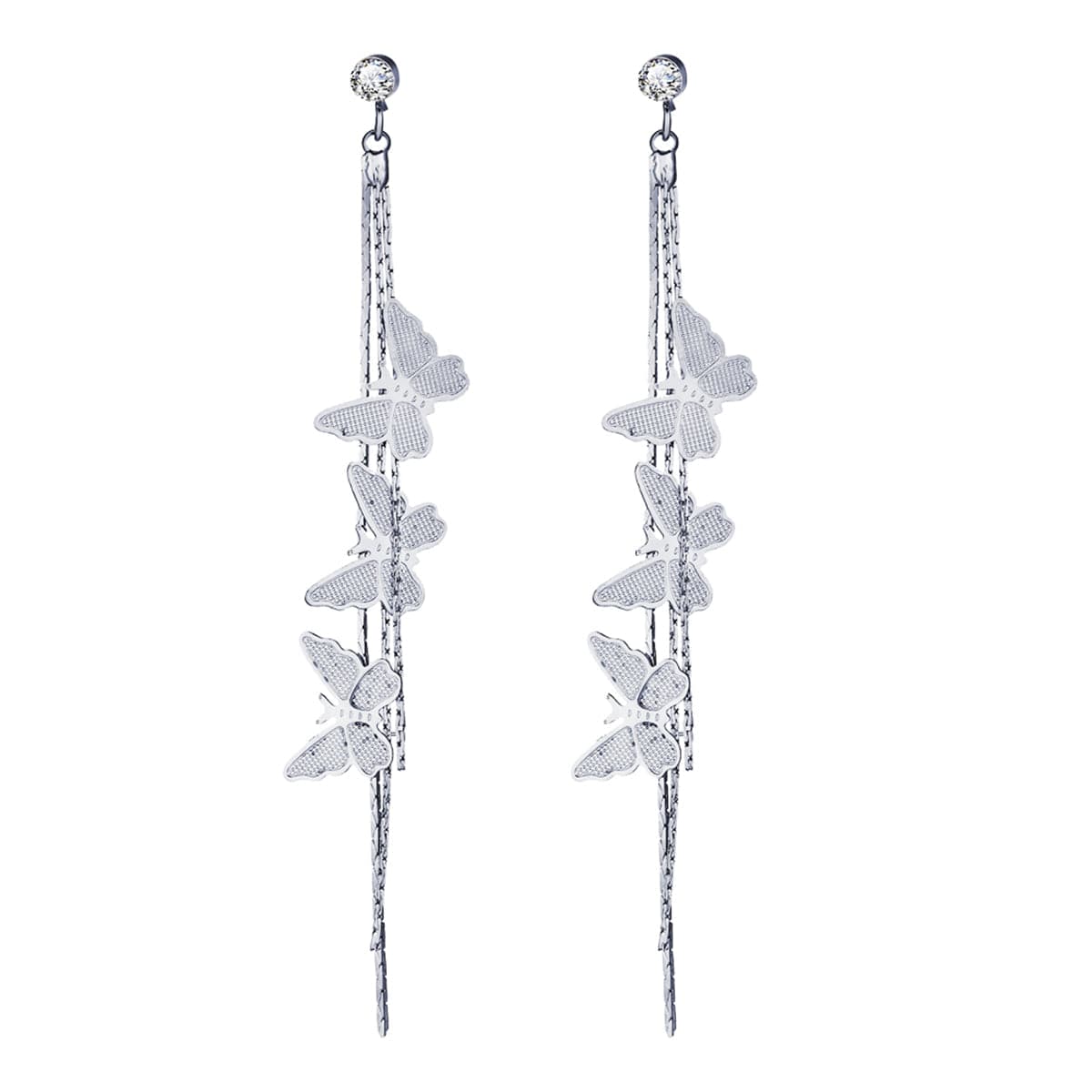 Cubic Zirconia & Silver-Plated Butterflies Drop Earrings
