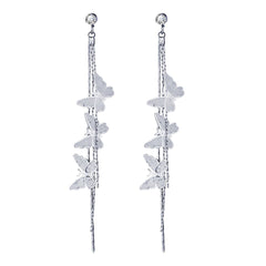 Cubic Zirconia & Silver-Plated Butterflies Drop Earrings