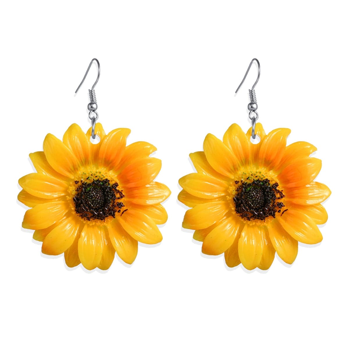 Yellow Sunflower Drop Earrings, drop earrings for women, everyday style, side view