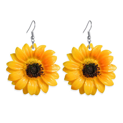 Yellow Sunflower Drop Earrings, drop earrings for women, everyday style, side view