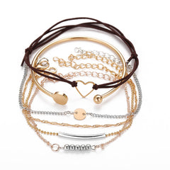 18K Gold-Plated & Silver-Plated Heart Bracelet Set