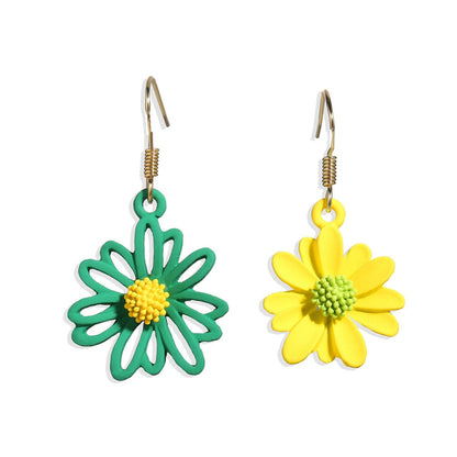 Green and Yellow Flower Drop Earrings, drop earrings for women, botanical inspired, side view