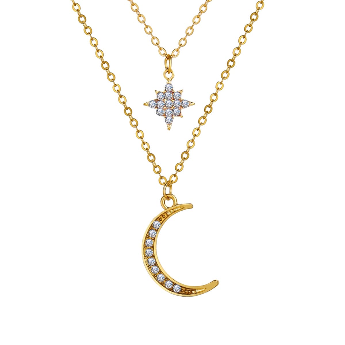 Cubic Zirconia & 18K Gold-Plated Celestial Layered Pendant Necklace