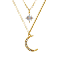 Cubic Zirconia & 18K Gold-Plated Celestial Layered Pendant Necklace