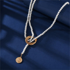 Pearl & 18K Gold-Plated Coin Lariat Necklace