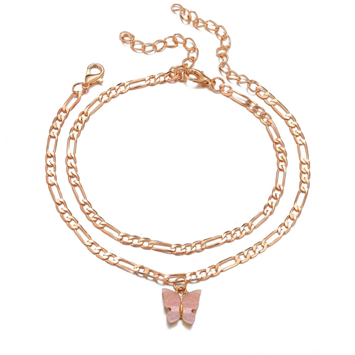 Pink Acrylic & 18K Gold-Plated Butterfly Charm Anklet Set