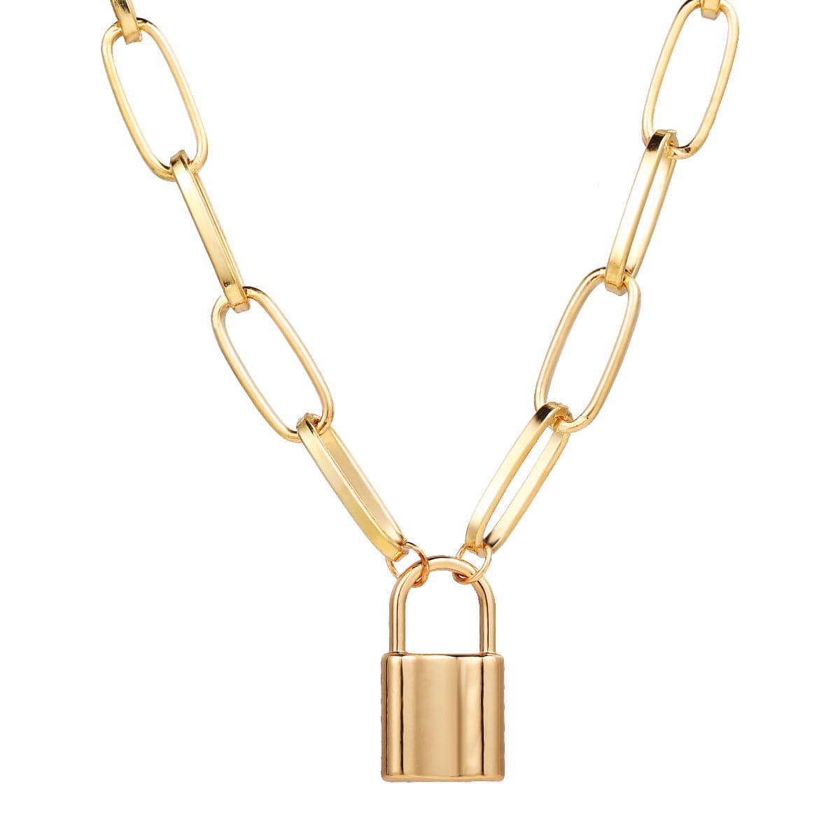 18K Gold-Plated Lock Pendant Necklace, gold pendant necklace for women, dainty minimalist design, side view