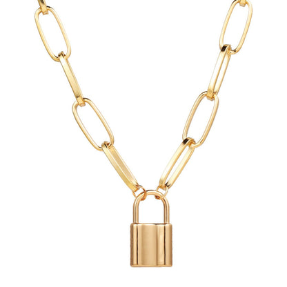 18K Gold-Plated Lock Pendant Necklace, gold pendant necklace for women, dainty minimalist design, side view