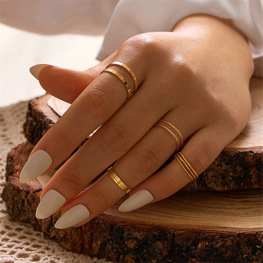 18K Gold-Plated Thin Ring Set, jewelry gift sets for women, vintage-inspired design, front view