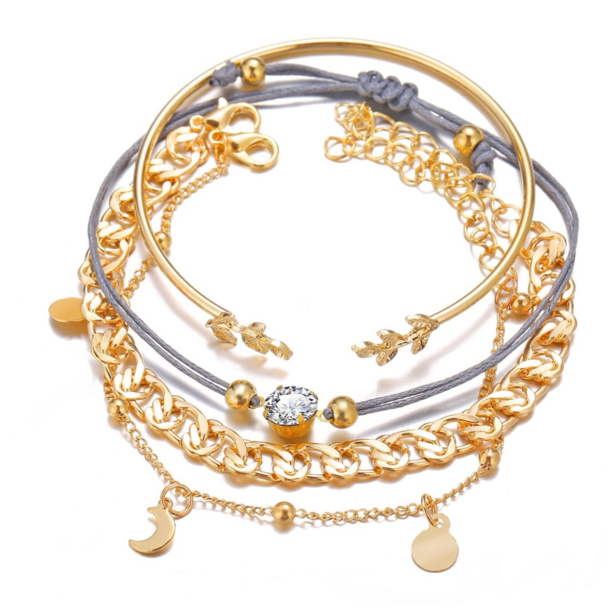 Cubic Zirconia and 18K Gold-Plated Figaro Chain Bracelet Set, jewelry gift sets for women, everyday style, side view