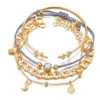 Cubic Zirconia & Goldtone Figaro Chain Bracelet Set
