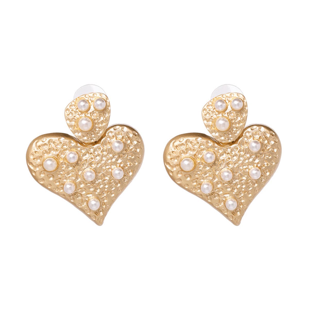 Pearl & 18K Gold-Plated Textured Heart Drop Earrings