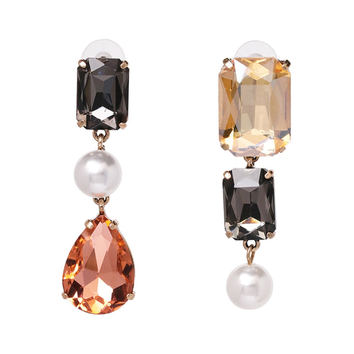 Champagne Crystal & Pearl 18K Gold-Plated Geo Drop Earrings