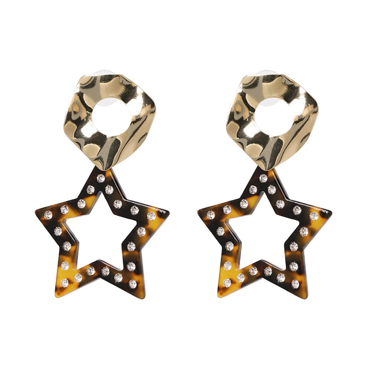 Cubic Zirconia & Brown Acrylic 18K Gold-Plated Leopard Star Drop Earrings